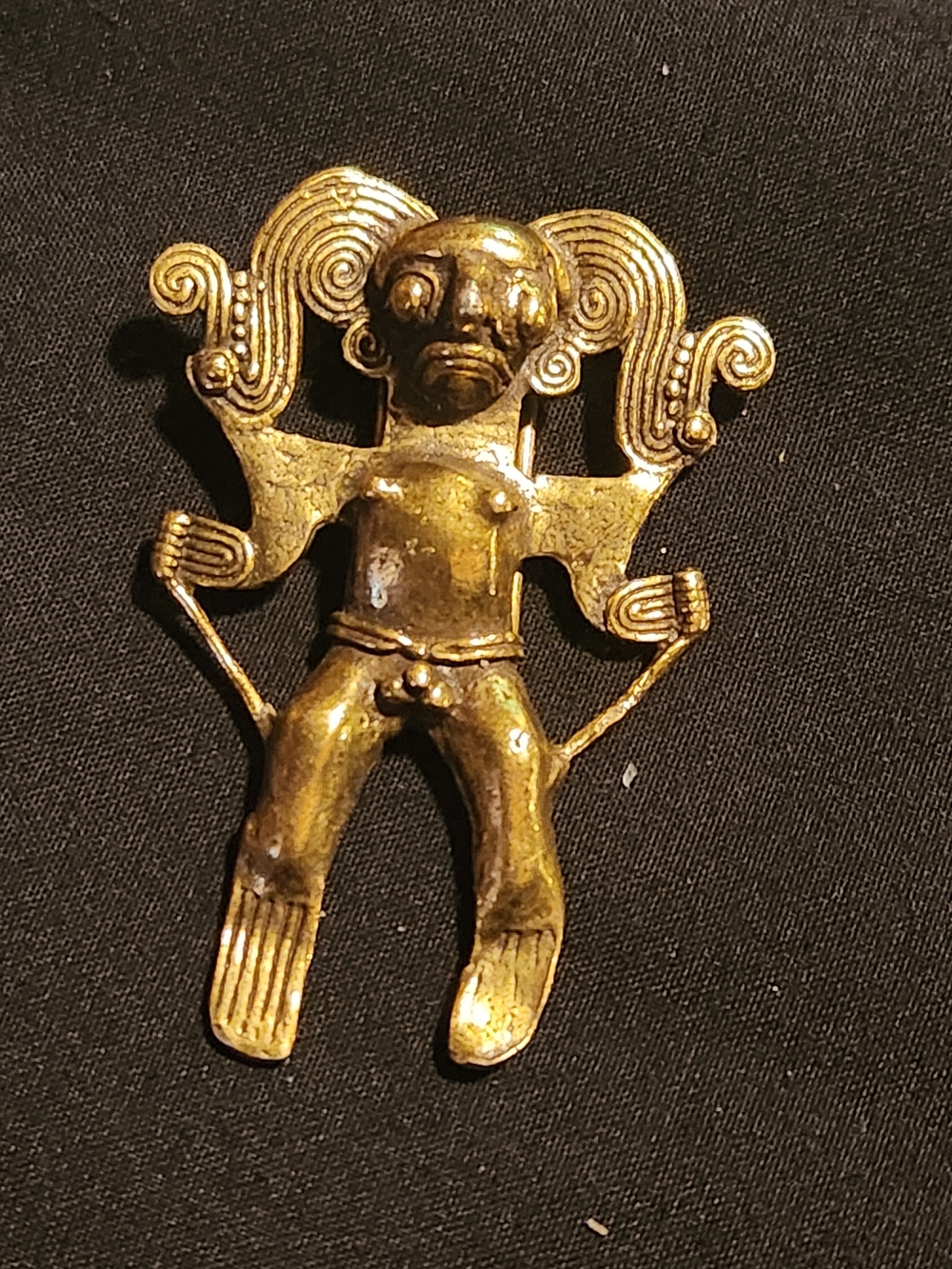 Gold Tone Tribal Figure Brooch - Gold